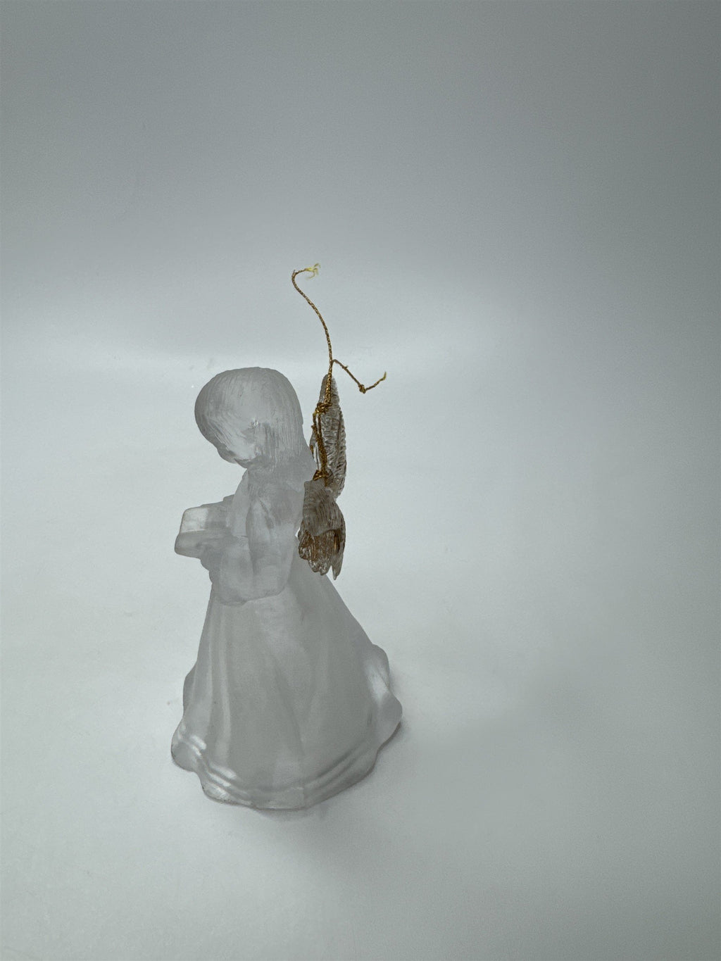 Frosted Acrylic Angel Ornament Christmas Figurine Reading Book Clear Vtg