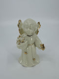 Vintage Porcelain White Christmas Angel Bell Holding Gold Stars