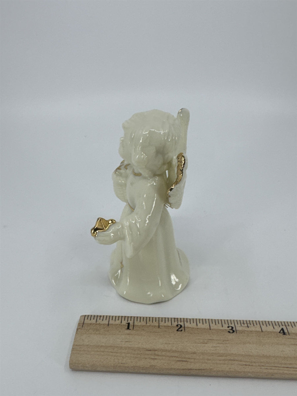 Vintage Porcelain White Christmas Angel Bell Holding Gold Stars