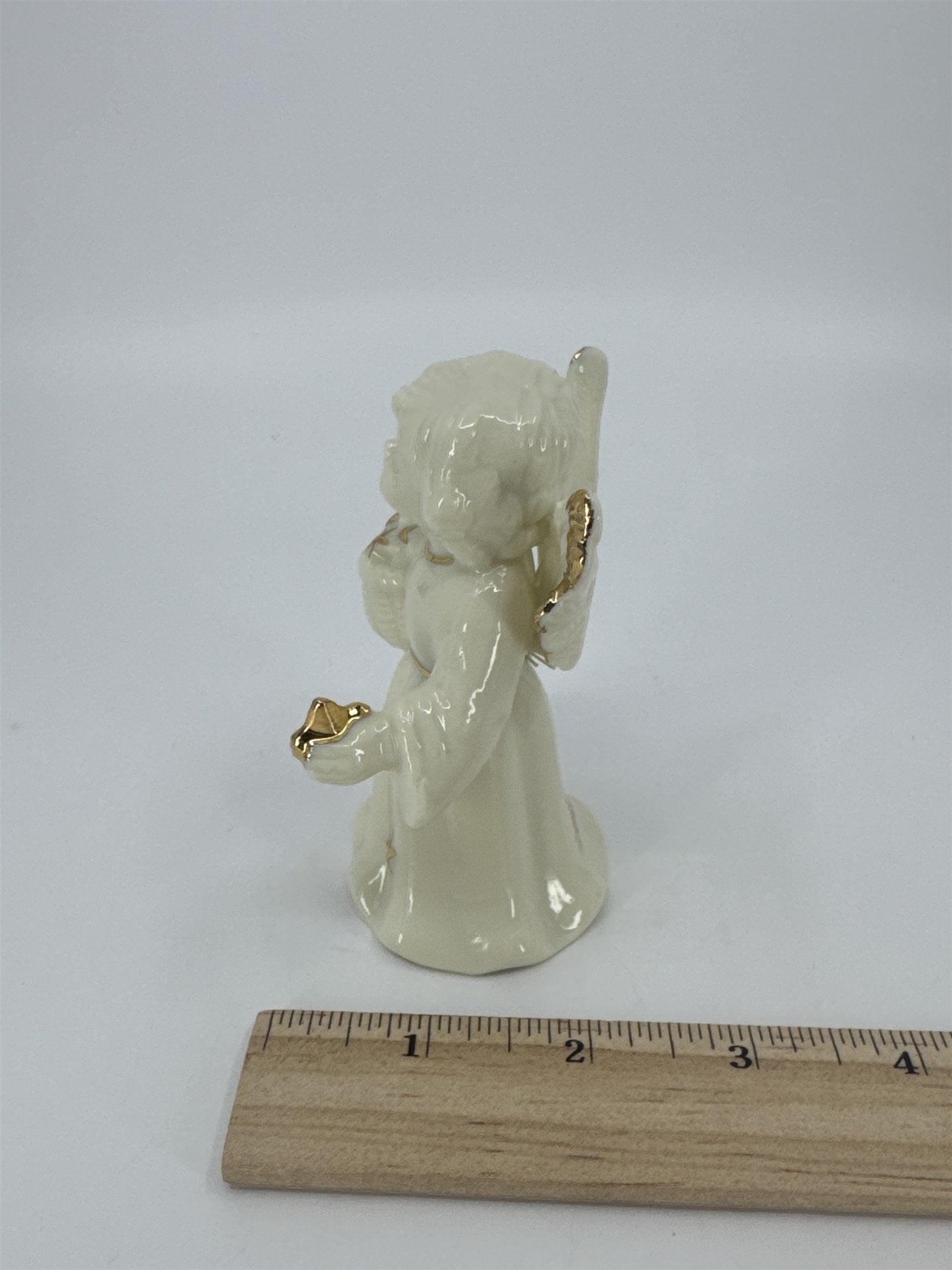 Vintage Porcelain White Christmas Angel Bell Holding Gold Stars