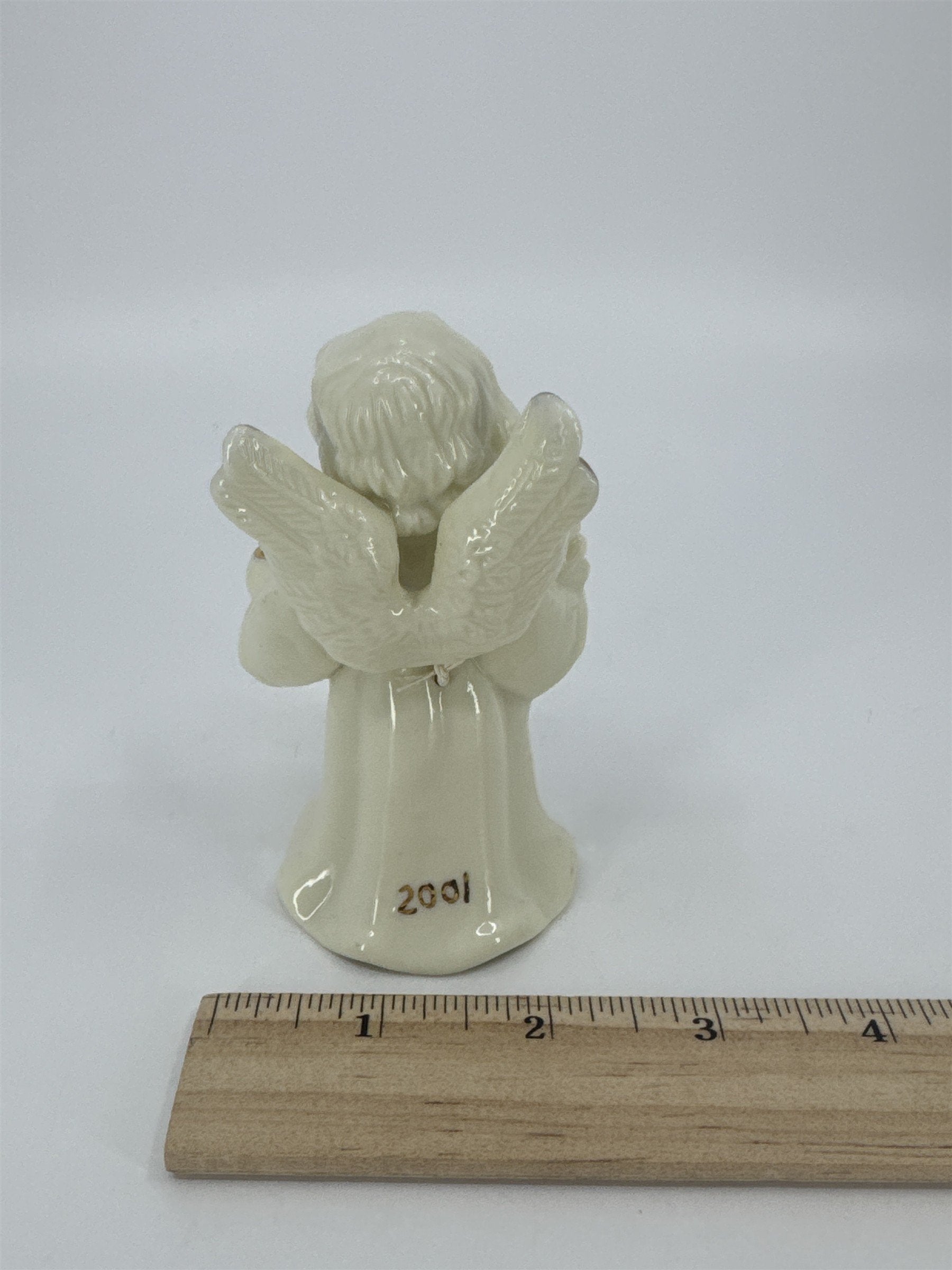 Vintage Porcelain White Christmas Angel Bell Holding Gold Stars