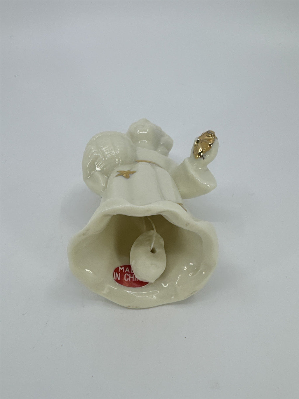 Vintage Porcelain White Christmas Angel Bell Holding Gold Stars