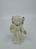 Vintage Porcelain White Christmas Angel Bell Holding Gold Stars