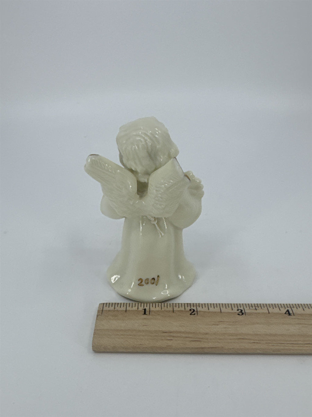 Vintage Porcelain White Christmas Angel Bell Holding Gold Stars