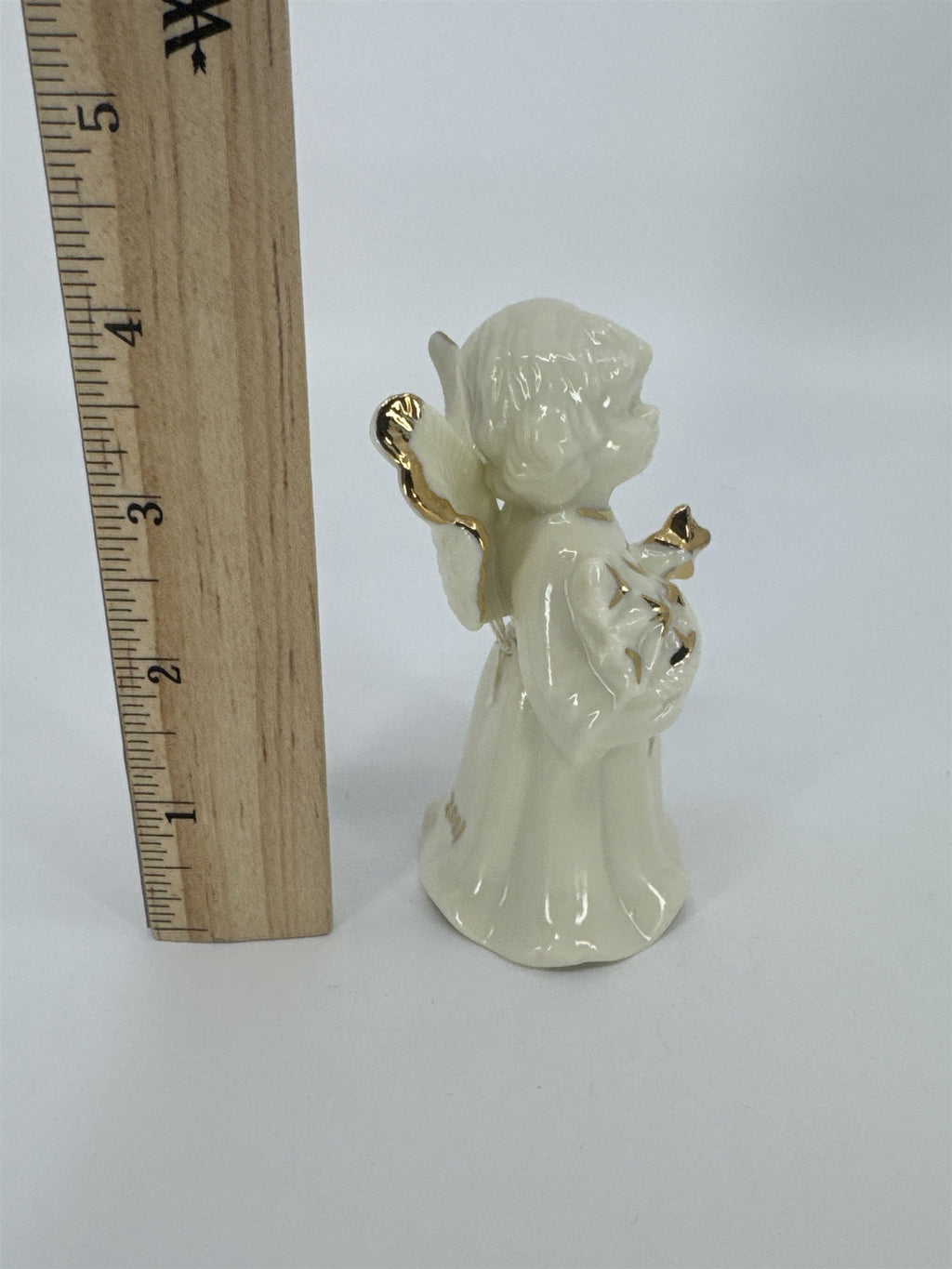 Vintage Porcelain White Christmas Angel Bell Holding Gold Stars