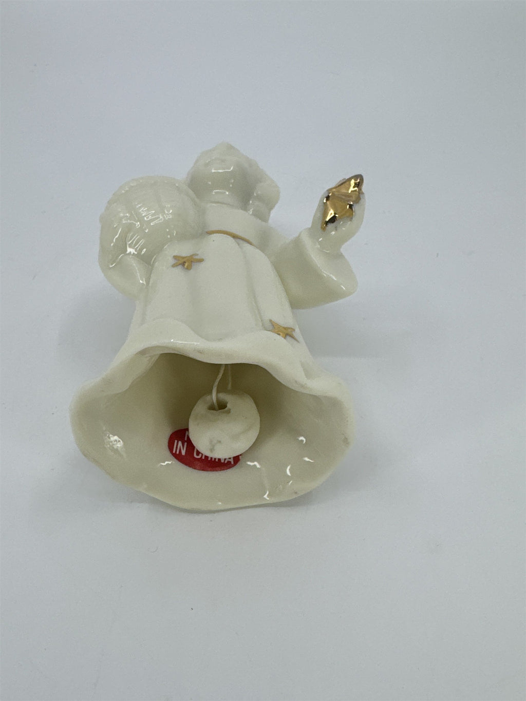 Vintage Porcelain White Christmas Angel Bell Holding Gold Stars