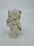 Vintage Porcelain White Christmas Angel Bell Holding Gold Stars