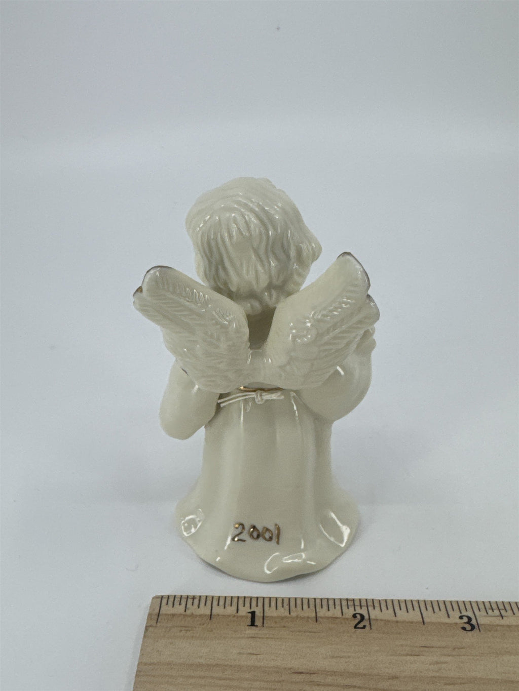 Vintage Porcelain White Christmas Angel Bell Holding Gold Stars