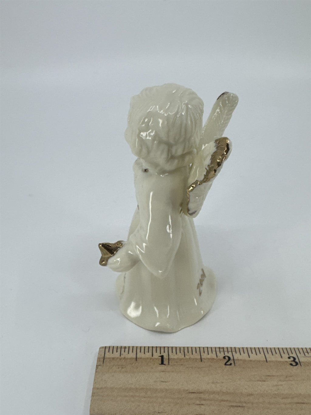 Vintage Porcelain White Christmas Angel Bell Holding Gold Stars