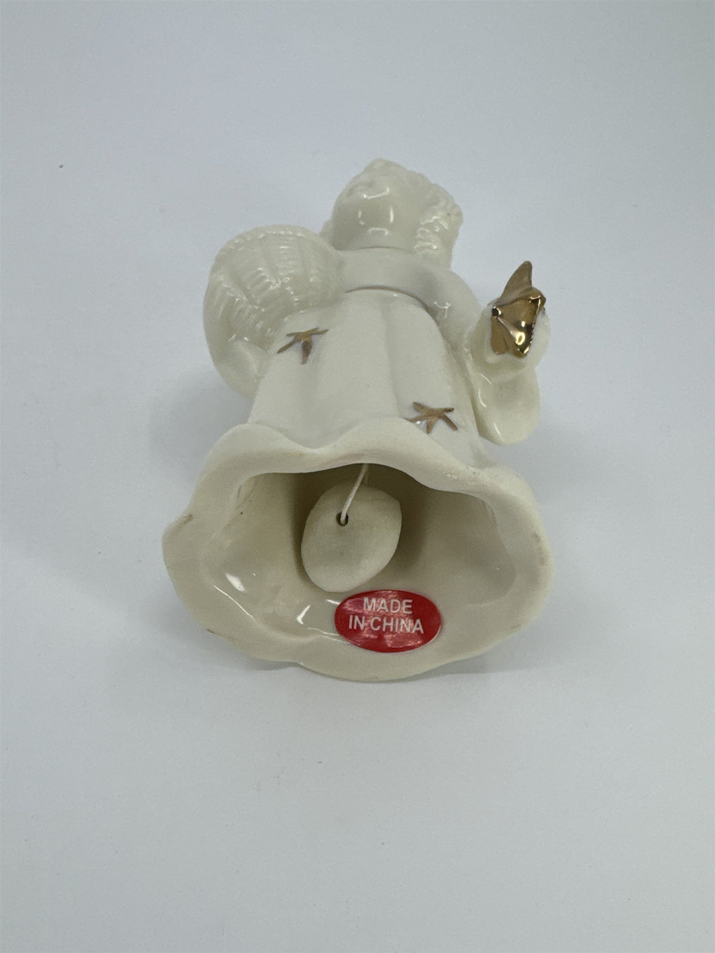 Vintage Porcelain White Christmas Angel Bell Holding Gold Stars