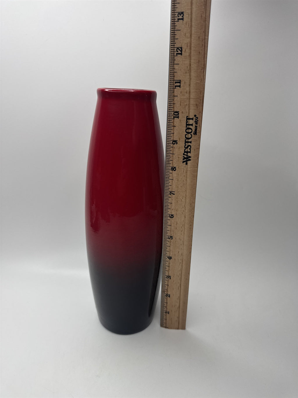 11" Tall Black Cherry Ombre Vase Made in Germany Red Black Glazed Ceramic