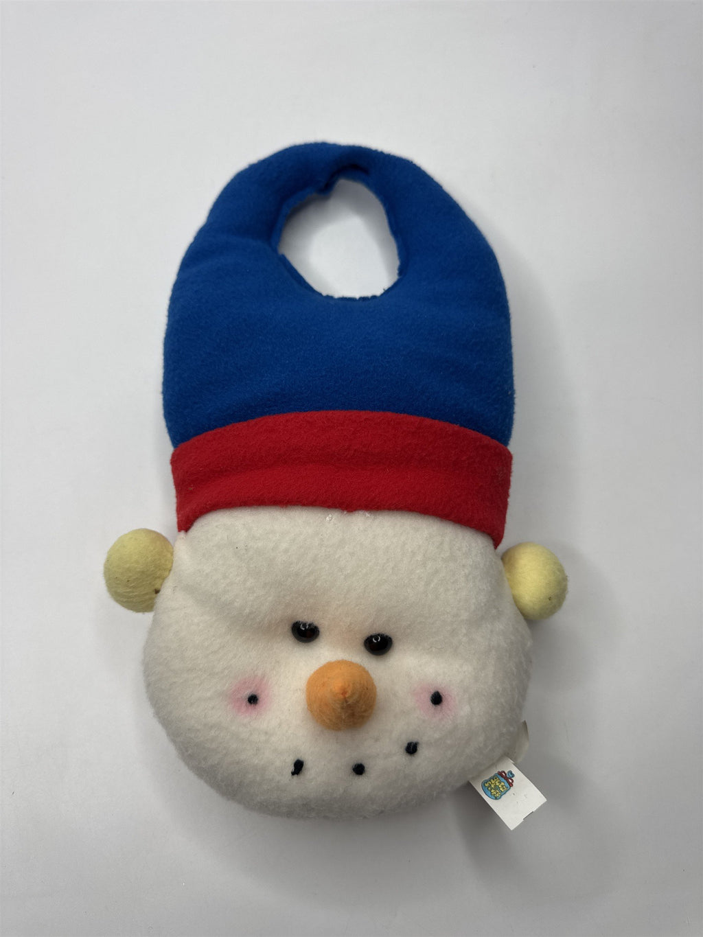 11" Vtg Plush Snowman Doorknob Hanger Christmas Winter Decor Blue Red