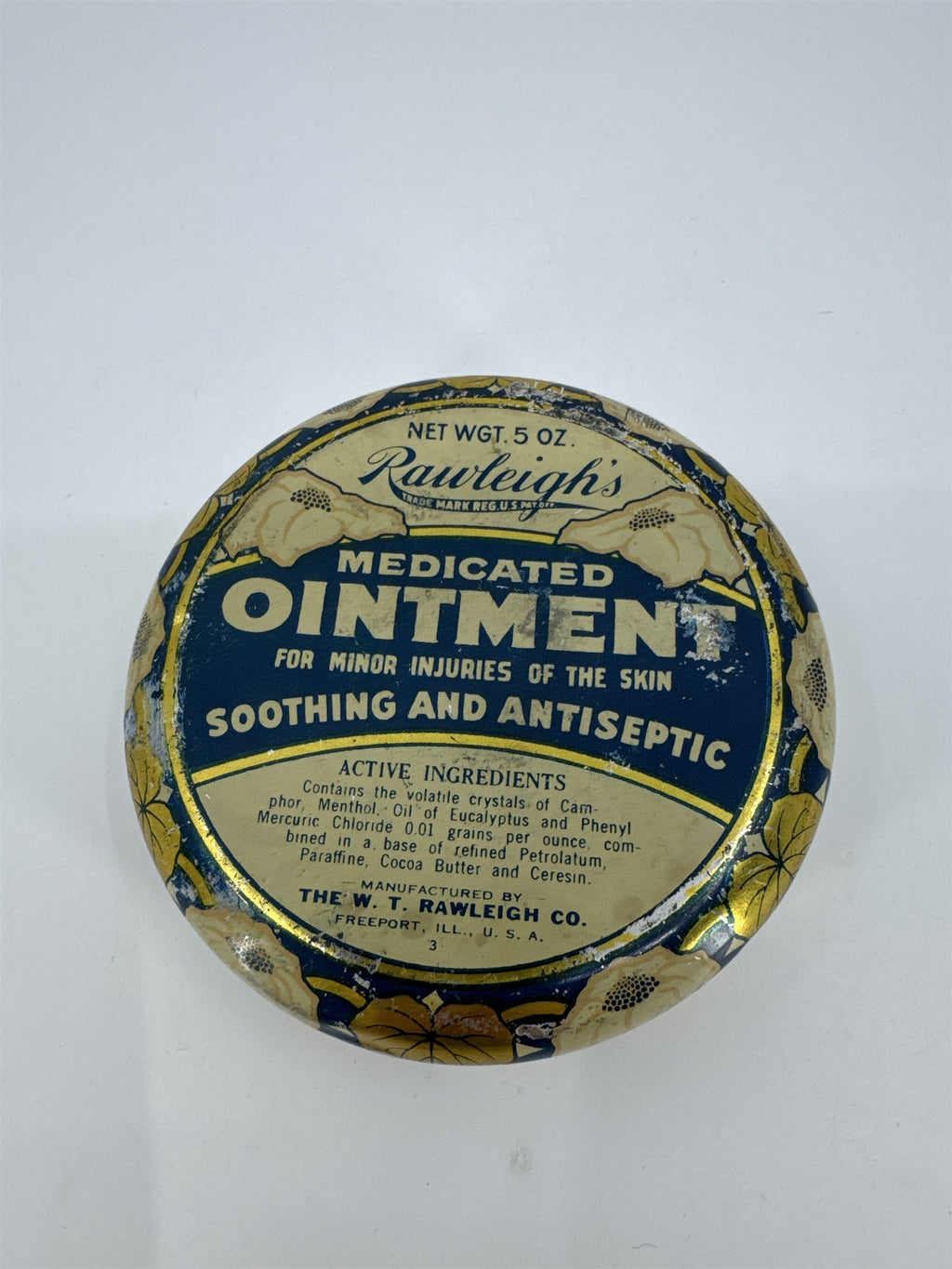 Vintage 5 Ounce Rawleigh's Medicated Ointment Tin Container