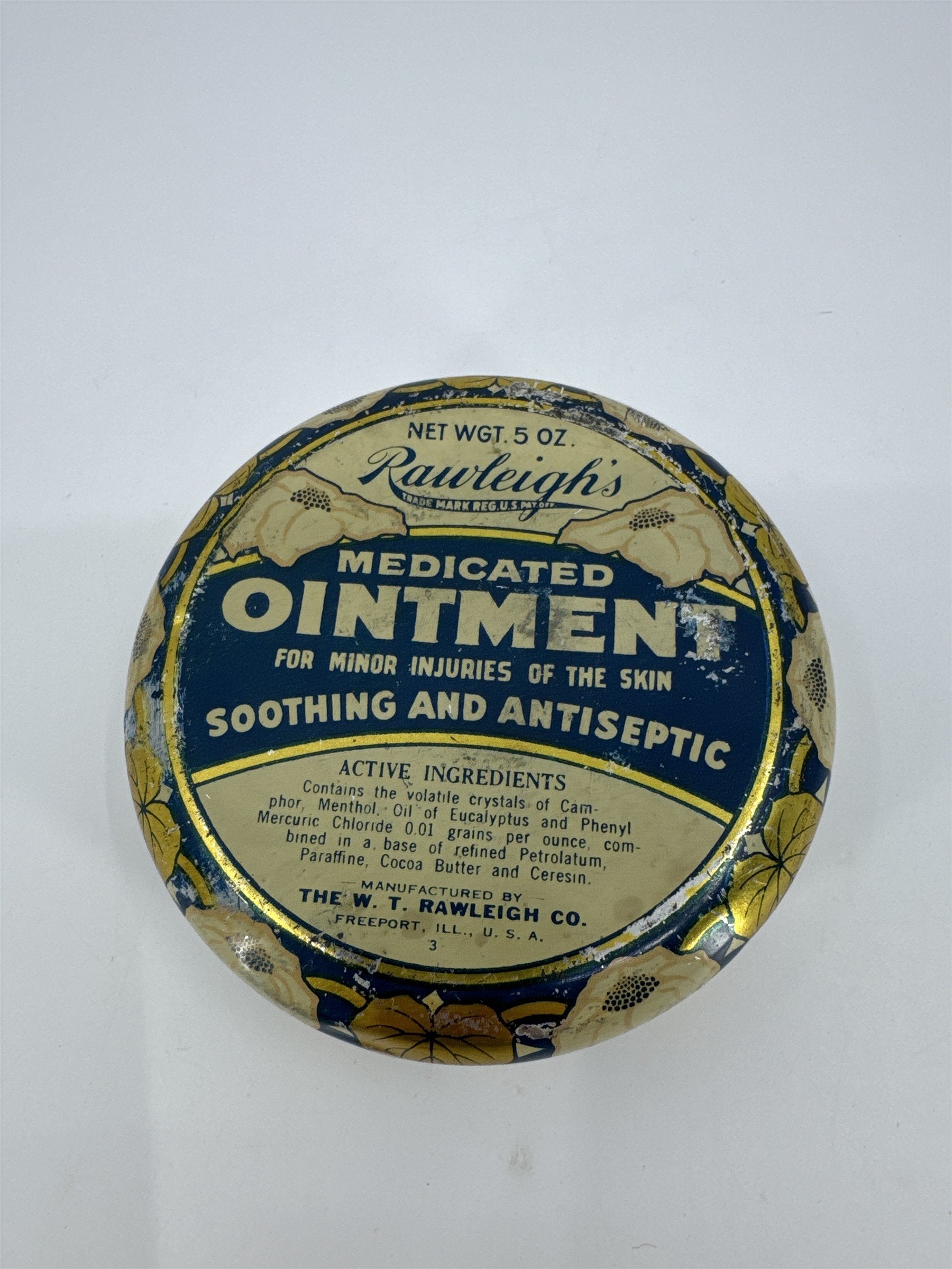 Vintage 5 Ounce Rawleigh's Medicated Ointment Tin Container