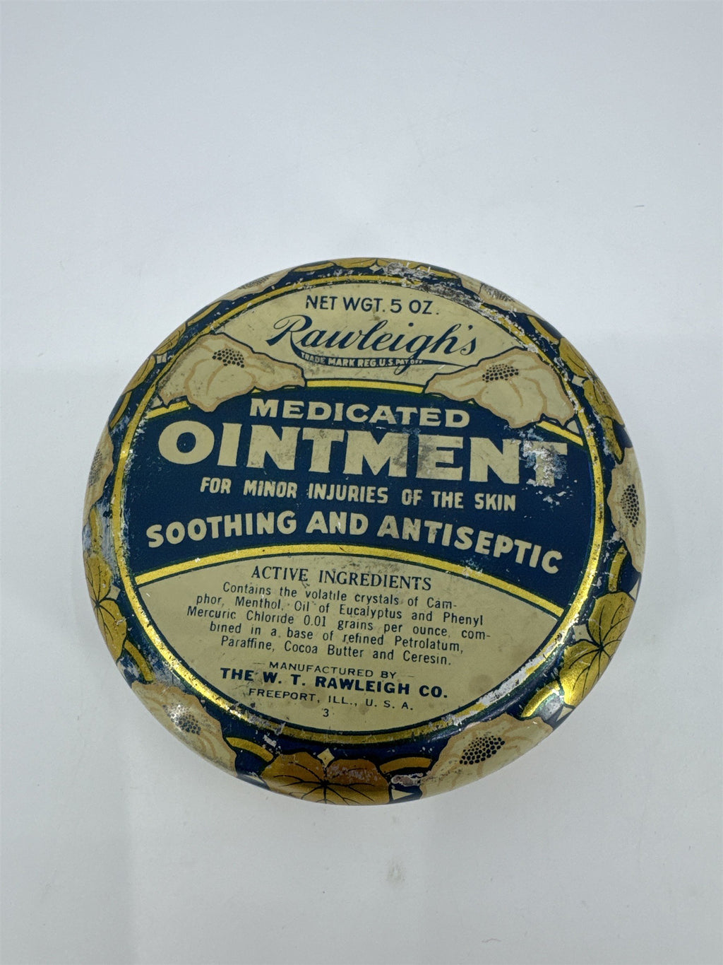 Vintage 5 Ounce Rawleigh's Medicated Ointment Tin Container