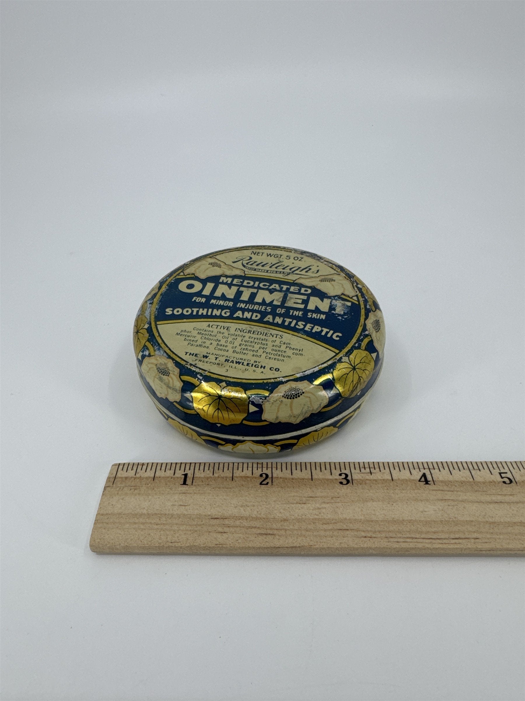 Vintage 5 Ounce Rawleigh's Medicated Ointment Tin Container