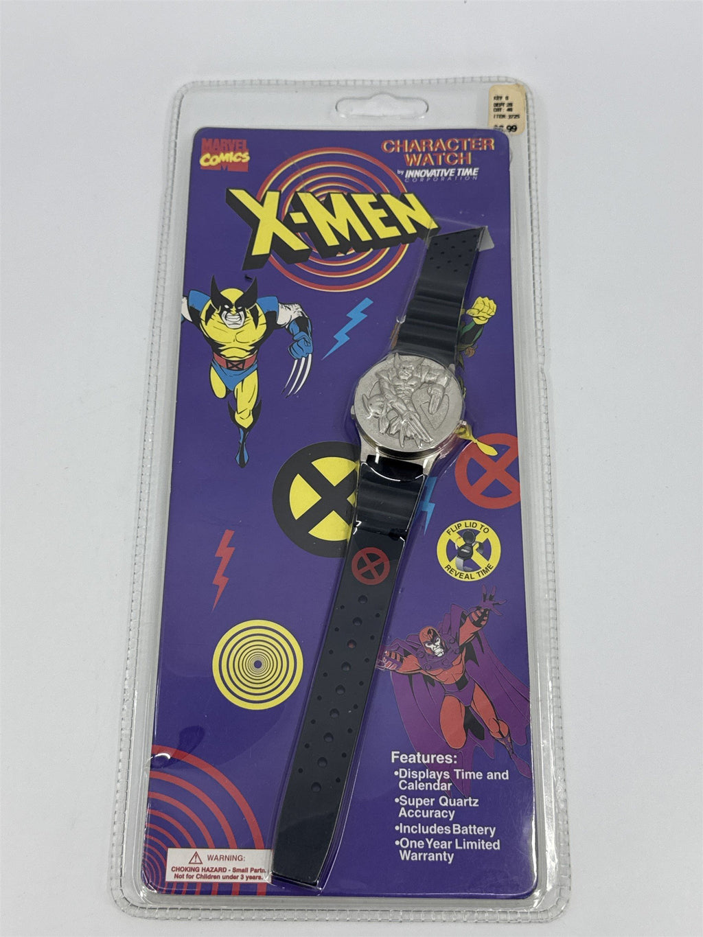 Marvel Comics X-Men Wolverine Metal 3-D Character Flip Up Watch 1994
