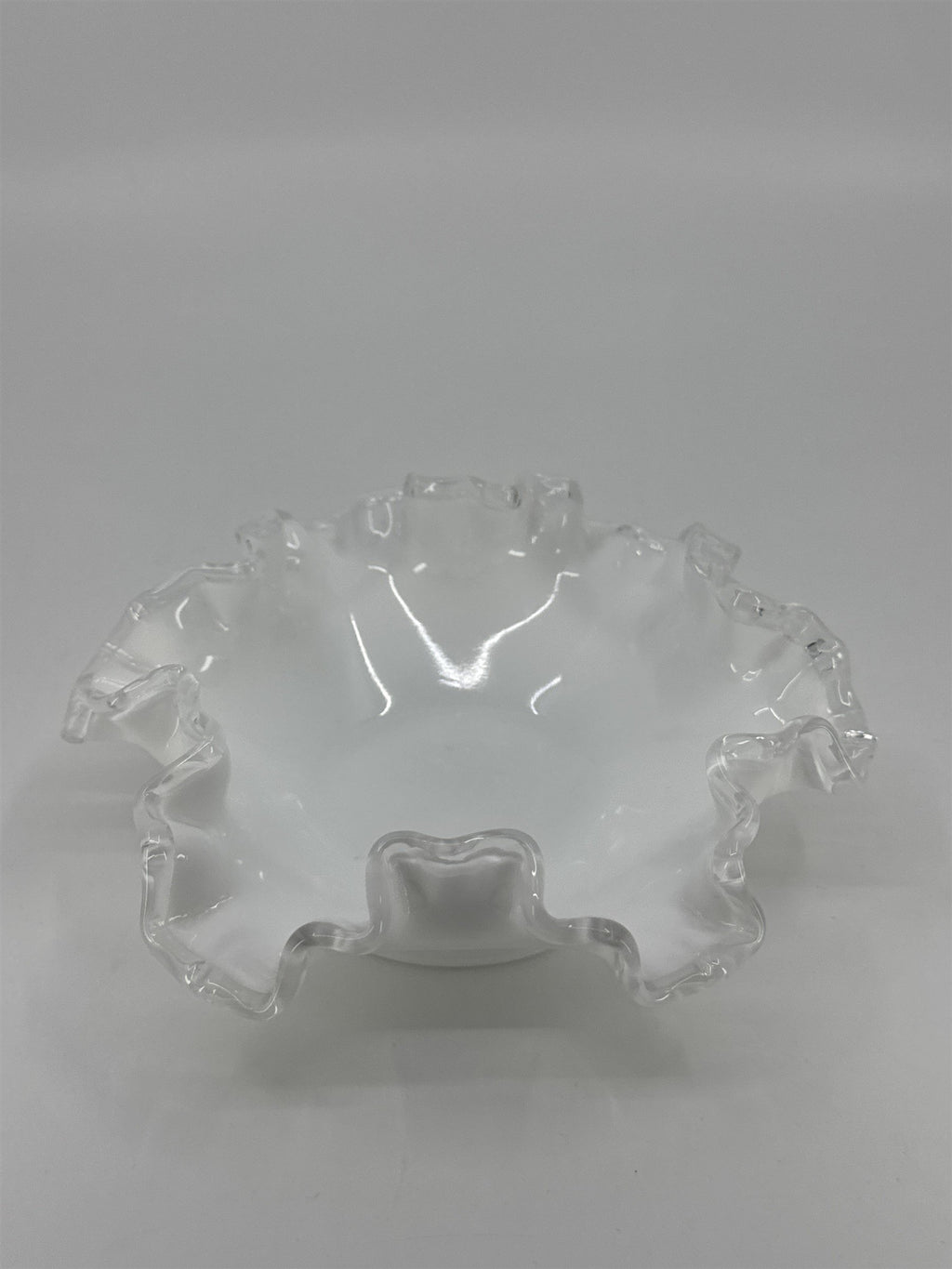 Vintage Fenton Silver Crest White Milk Glass Candy/Trinket Dish Ruffled Edge