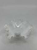 Vintage Fenton Silver Crest White Milk Glass Candy/Trinket Dish Ruffled Edge
