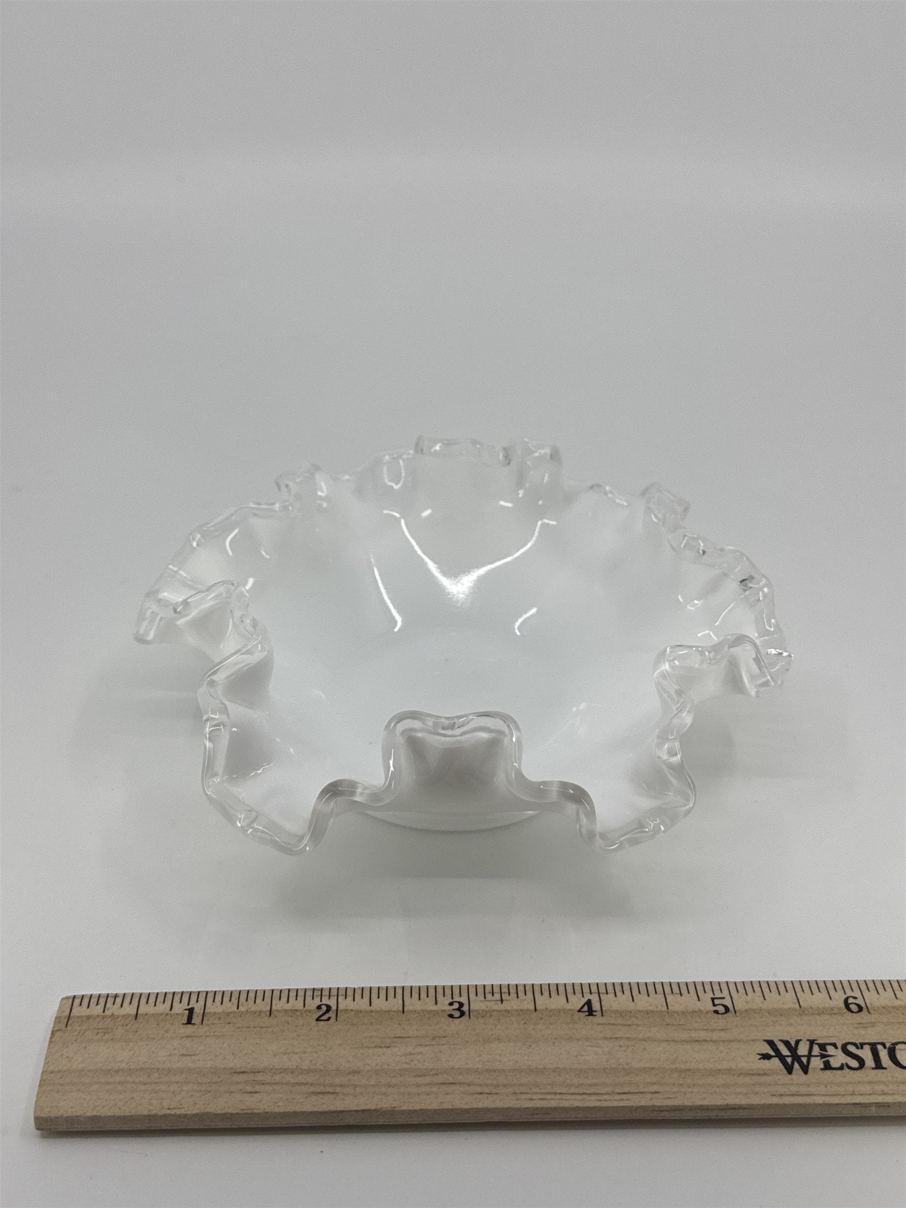 Vintage Fenton Silver Crest White Milk Glass Candy/Trinket Dish Ruffled Edge