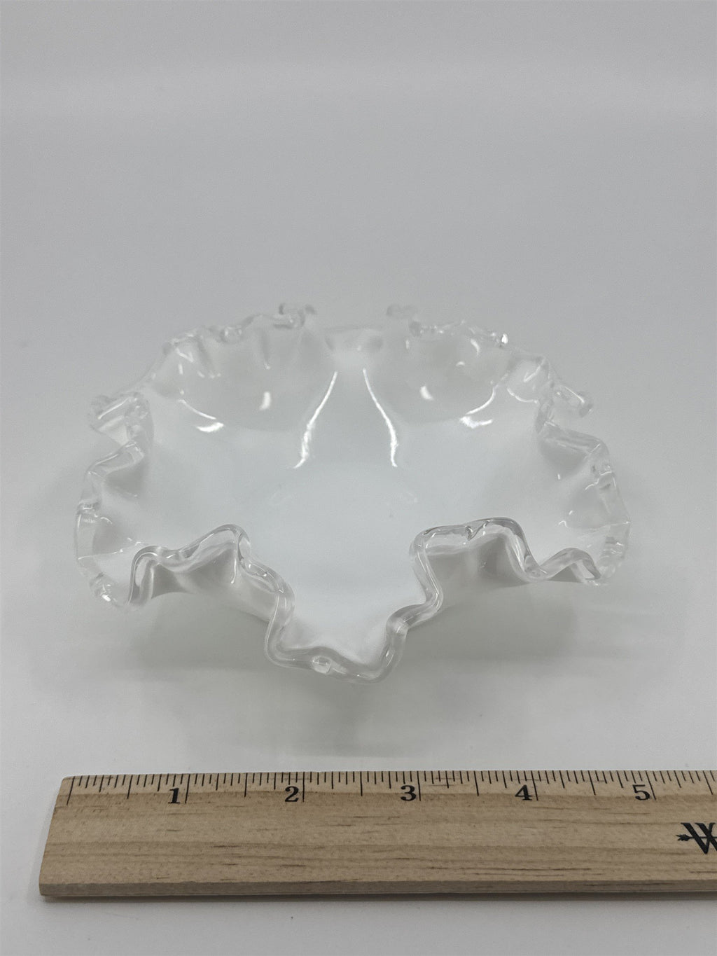 Vintage Fenton Silver Crest White Milk Glass Candy/Trinket Dish Ruffled Edge