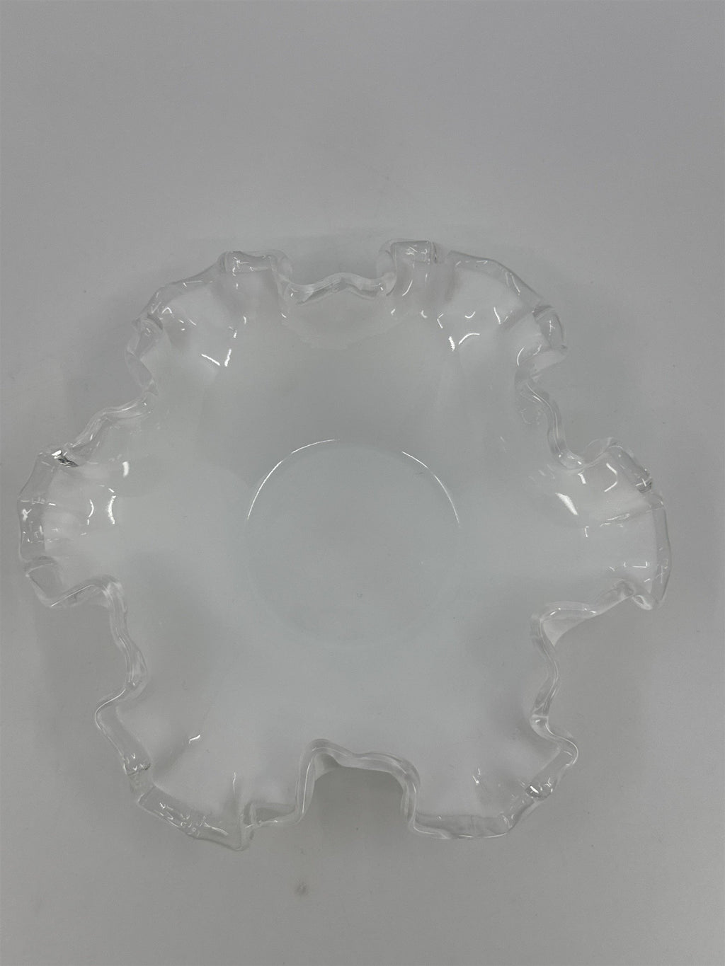 Vintage Fenton Silver Crest White Milk Glass Candy/Trinket Dish Ruffled Edge