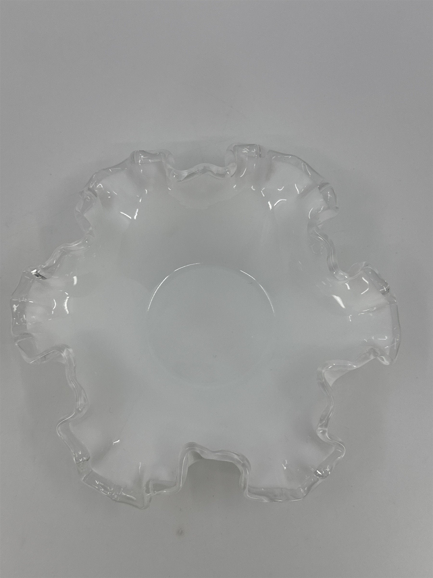 Vintage Fenton Silver Crest White Milk Glass Candy/Trinket Dish Ruffled Edge