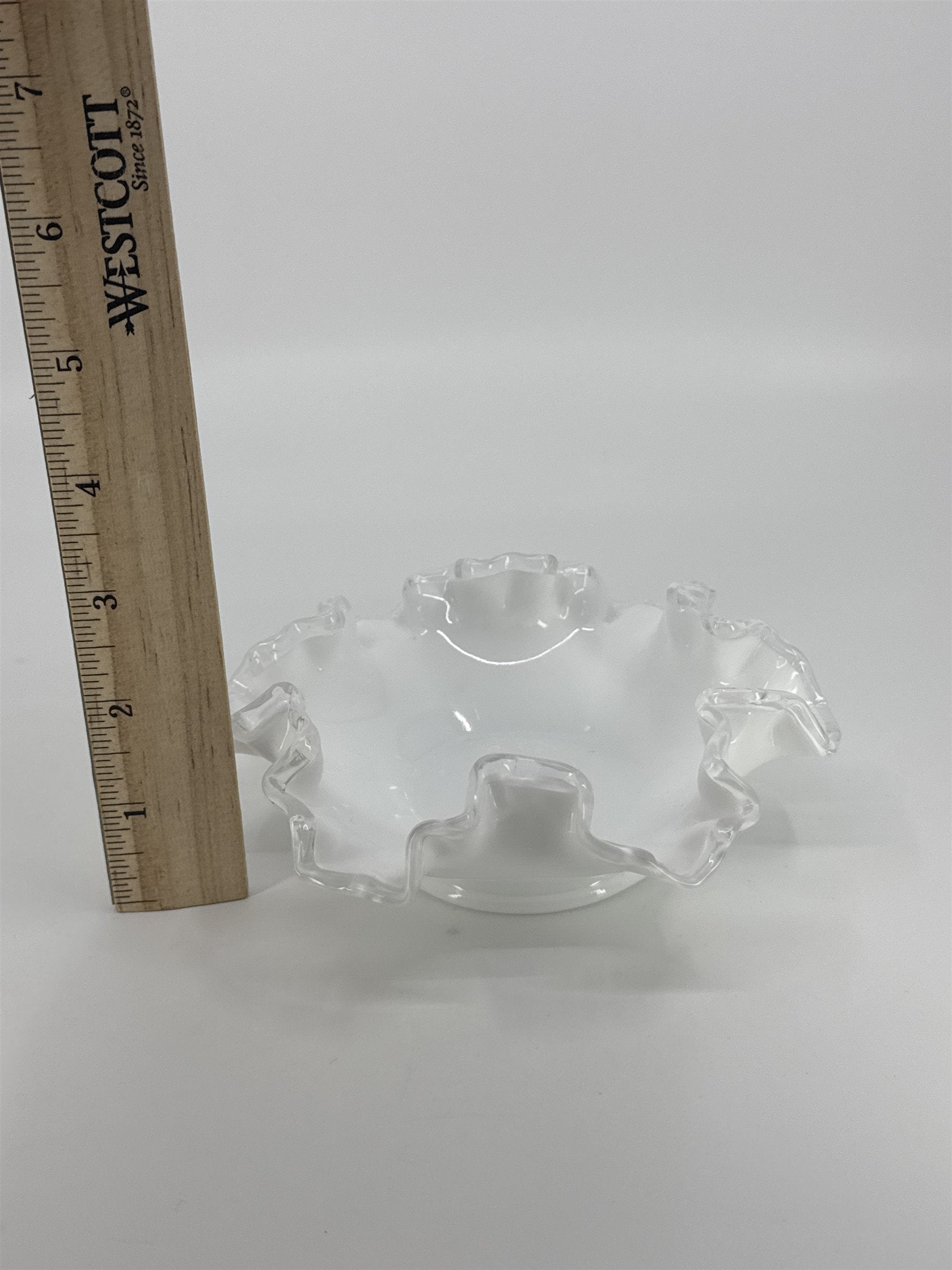 Vintage Fenton Silver Crest White Milk Glass Candy/Trinket Dish Ruffled Edge