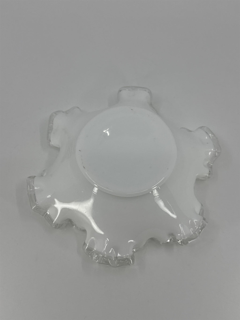 Vintage Fenton Silver Crest White Milk Glass Candy/Trinket Dish Ruffled Edge