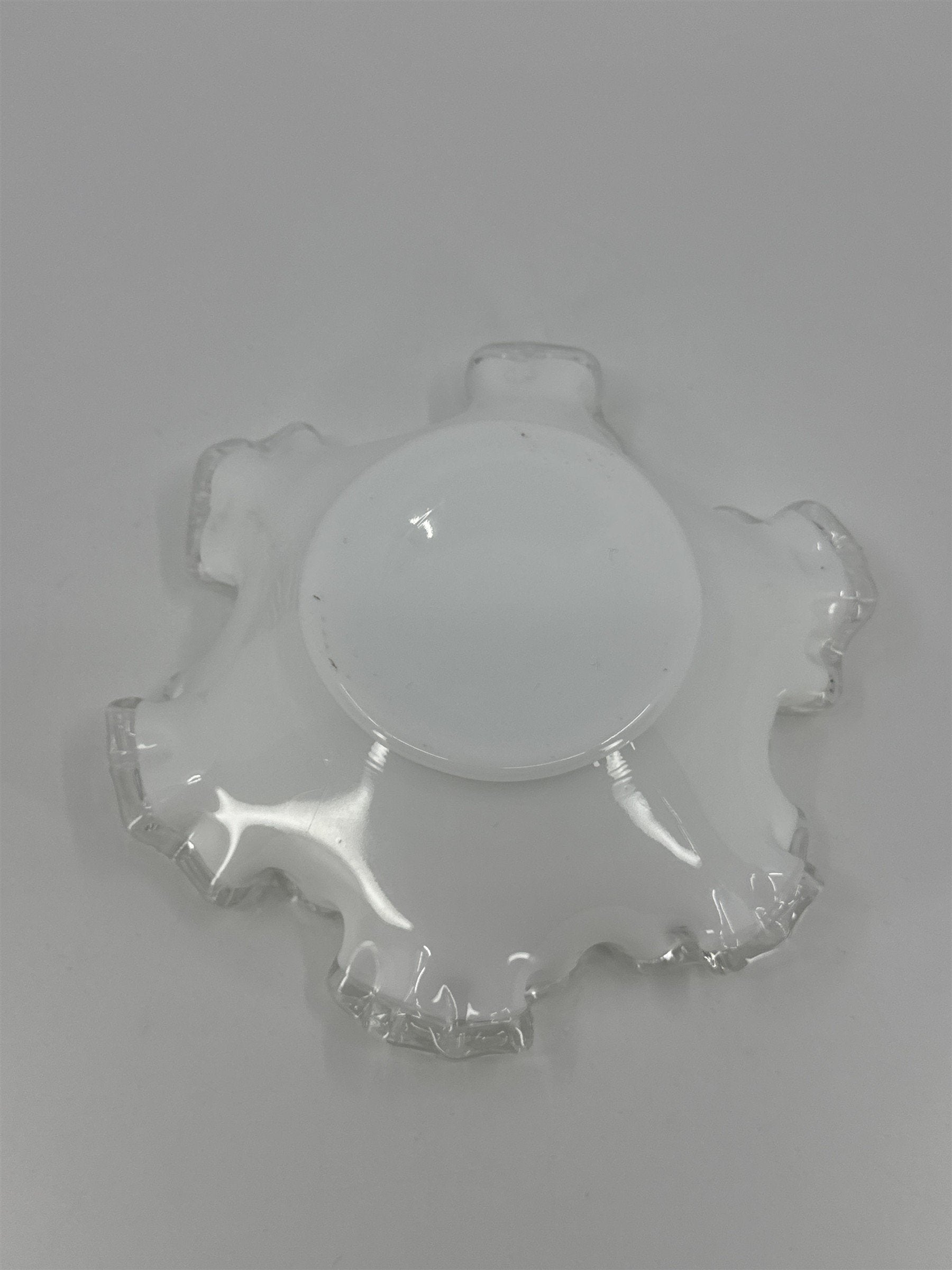 Vintage Fenton Silver Crest White Milk Glass Candy/Trinket Dish Ruffled Edge