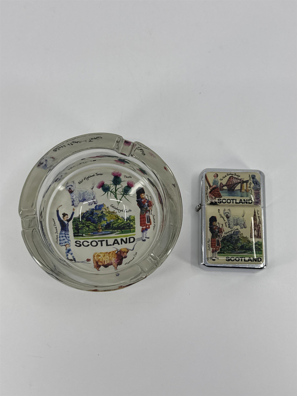 Vintage Scotland Zippo Lighter And Matching Ashtray W/ West Highland Terrier