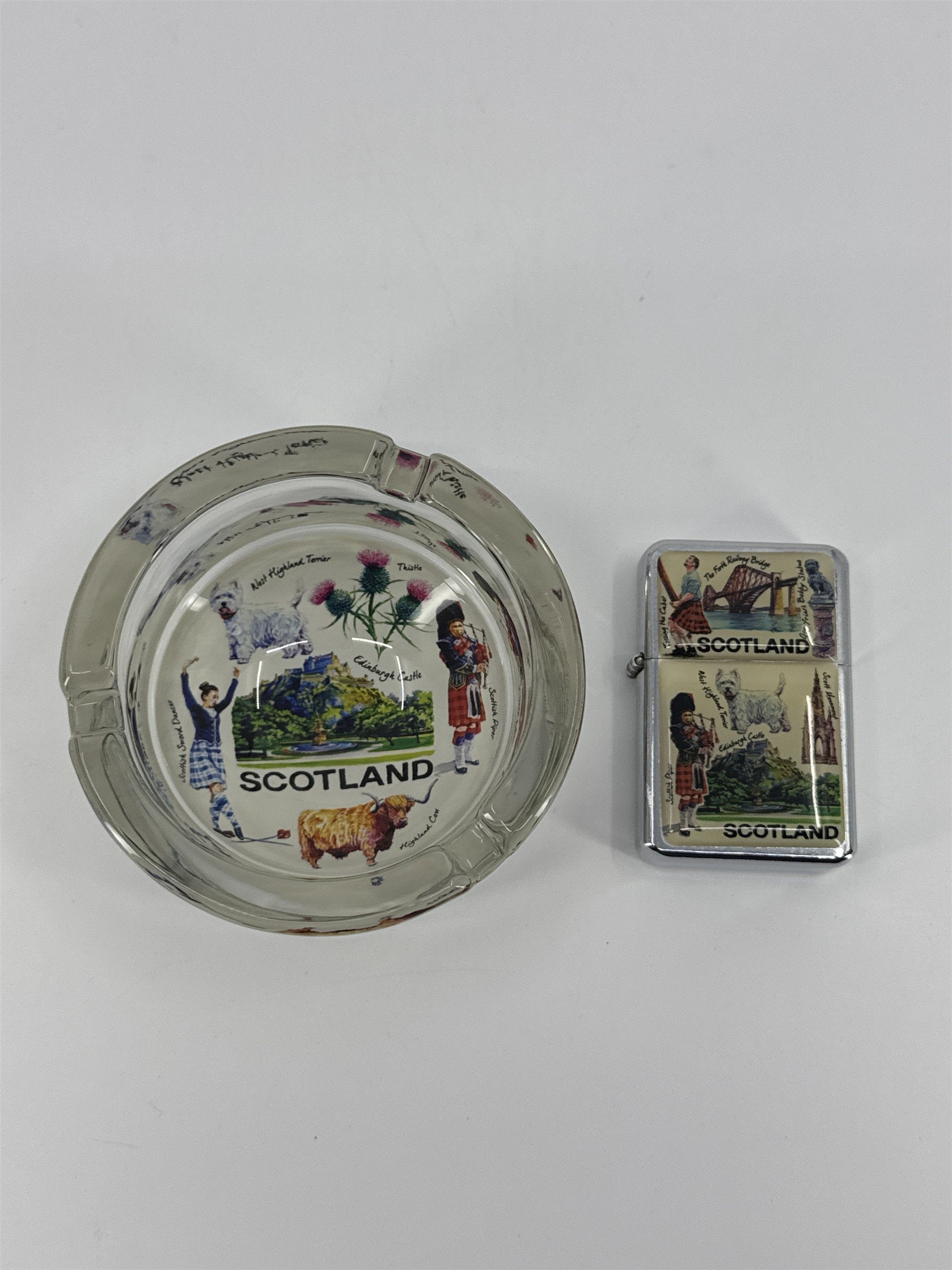 Vintage Scotland Zippo Lighter And Matching Ashtray W/ West Highland Terrier