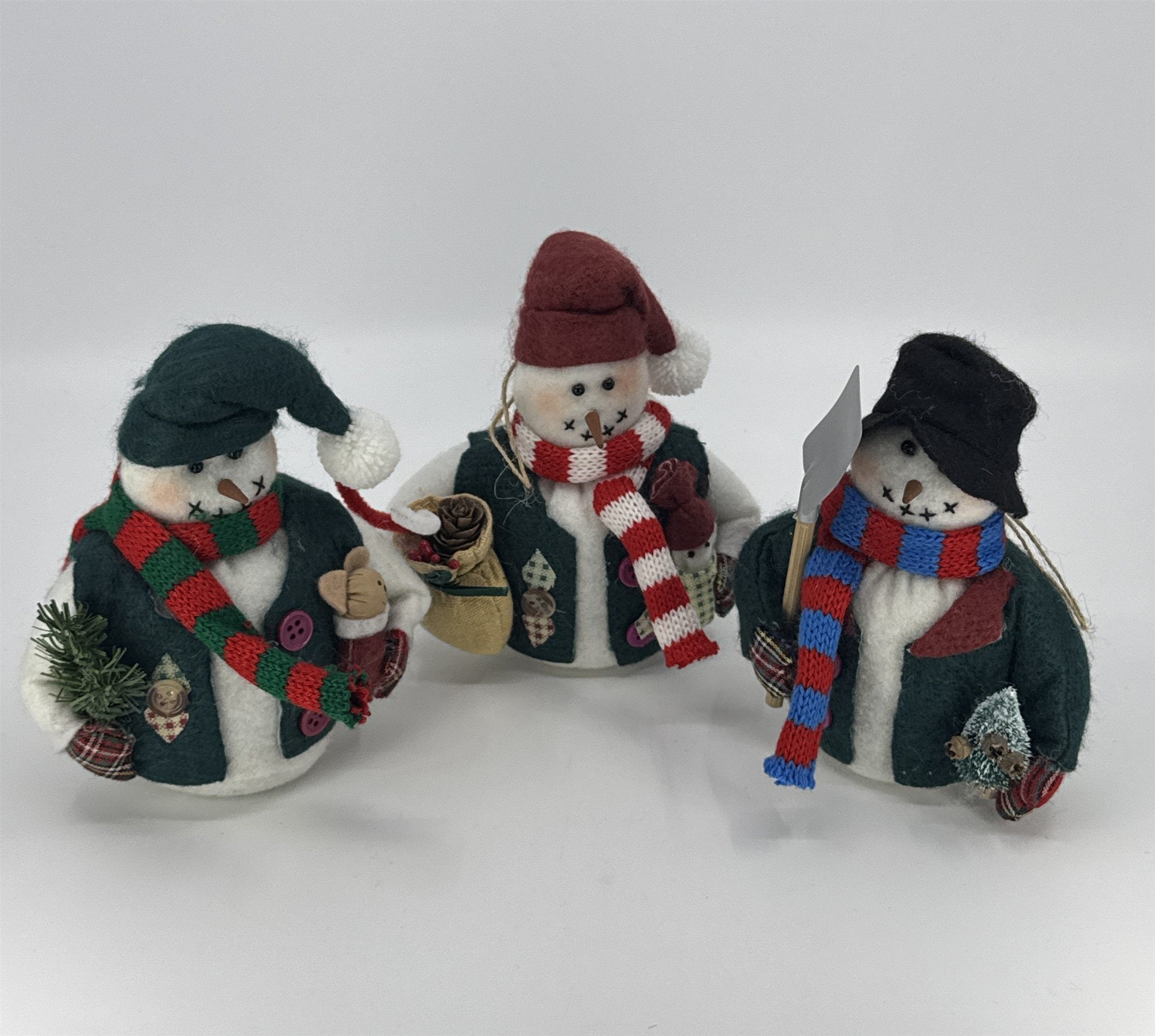 Set Of Three Vintage Home Interiors Christmas Snowmen Weighted Bottom Figurines