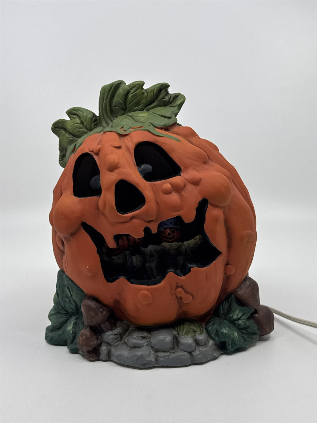 Vintage Brinns Lighted Jack O Lantern Pumpkin W/ Trick Or Treaters Inside