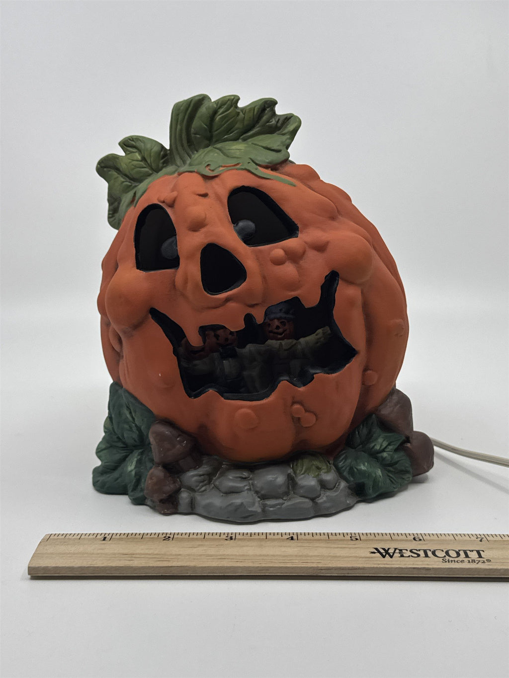 Vintage Brinns Lighted Jack O Lantern Pumpkin W/ Trick Or Treaters Inside