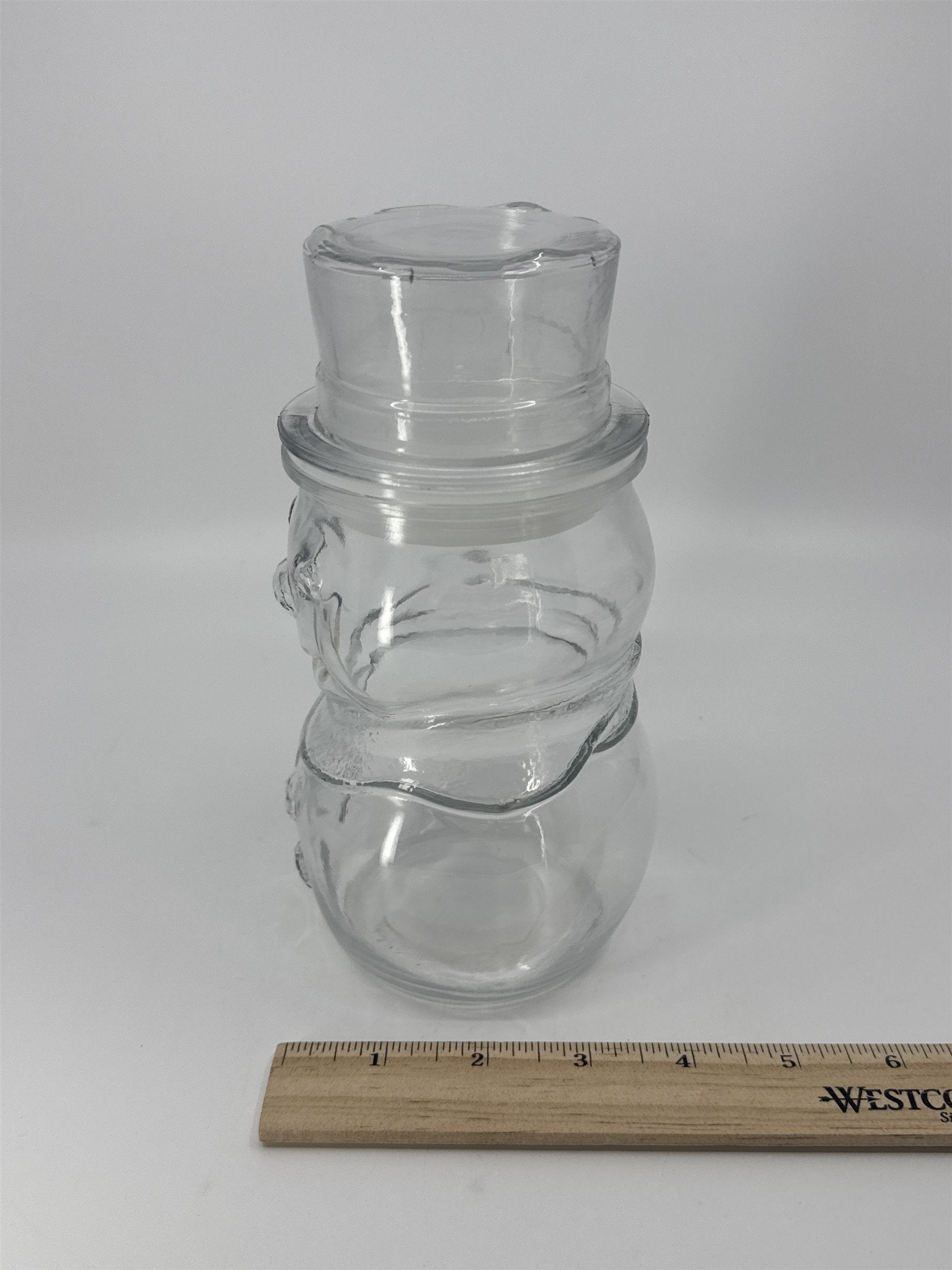 Vintage Libbey Glass Clear Christmas Snowman Cookie/Candy Jar Made In Canada