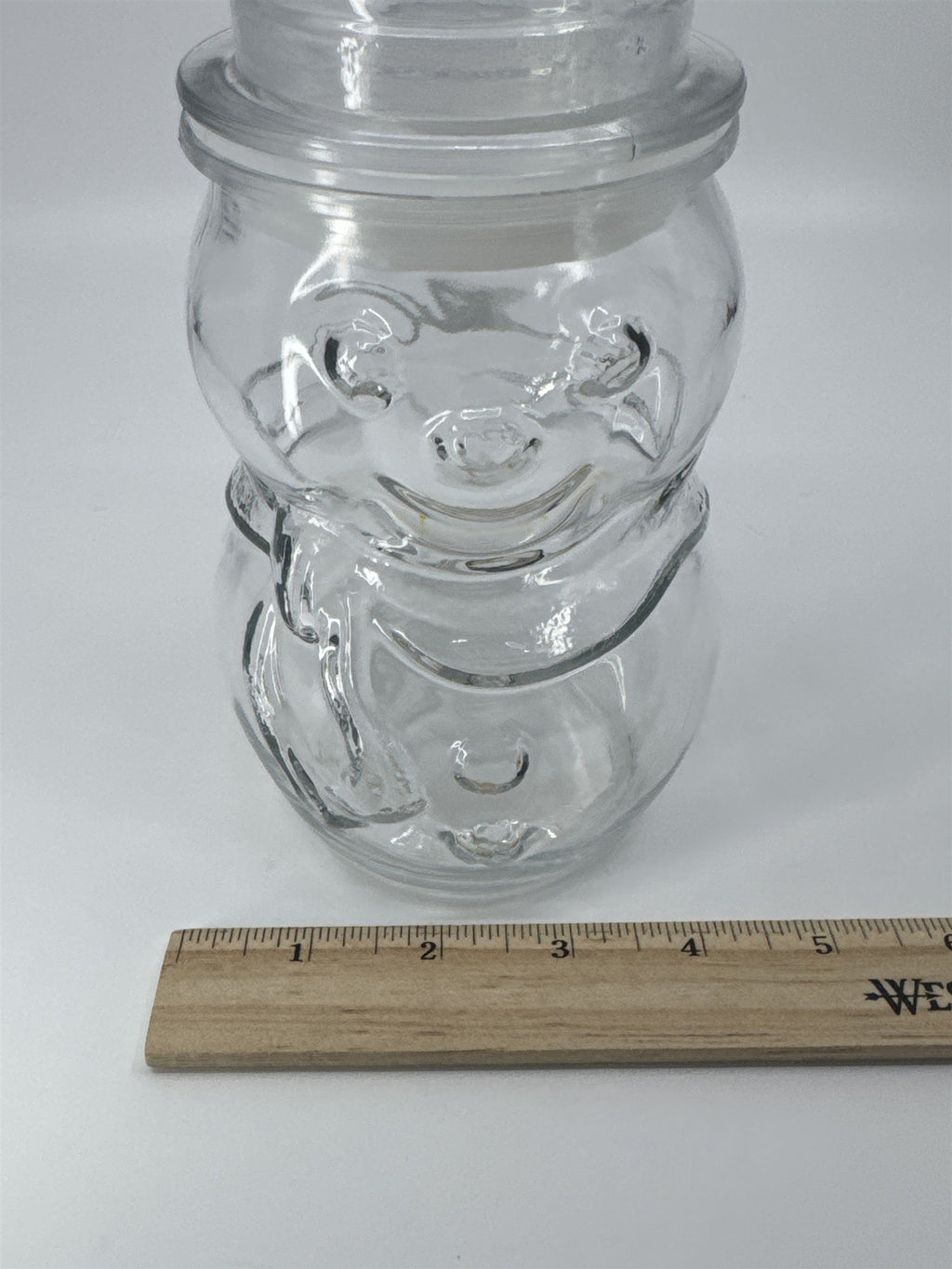 Vintage Libbey Glass Clear Christmas Snowman Cookie/Candy Jar Made In Canada