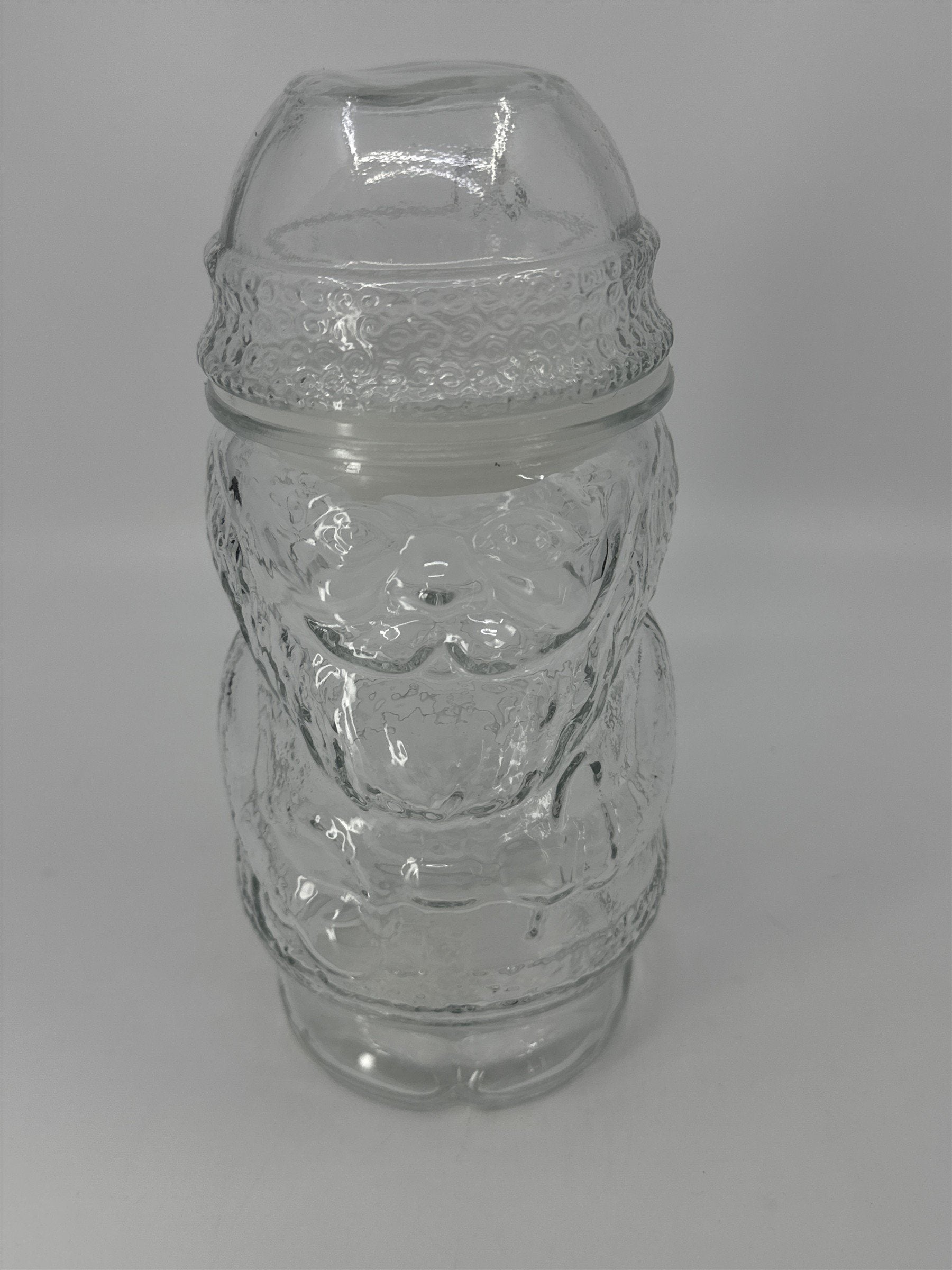 Vintage Libbey Glass Clear Christmas Santa Claus Cookie/Candy Jar Made In Canada