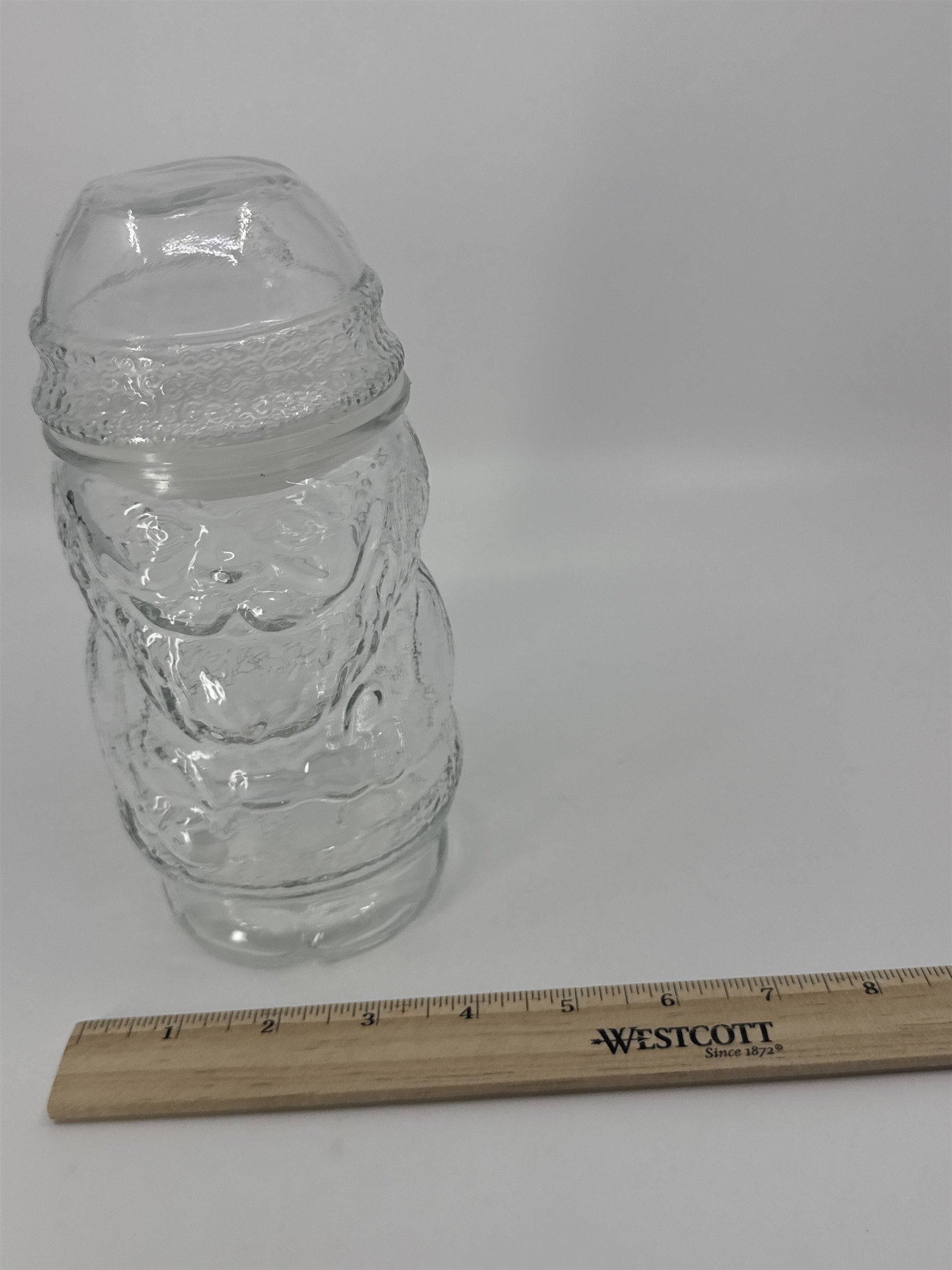 Vintage Libbey Glass Clear Christmas Santa Claus Cookie/Candy Jar Made In Canada