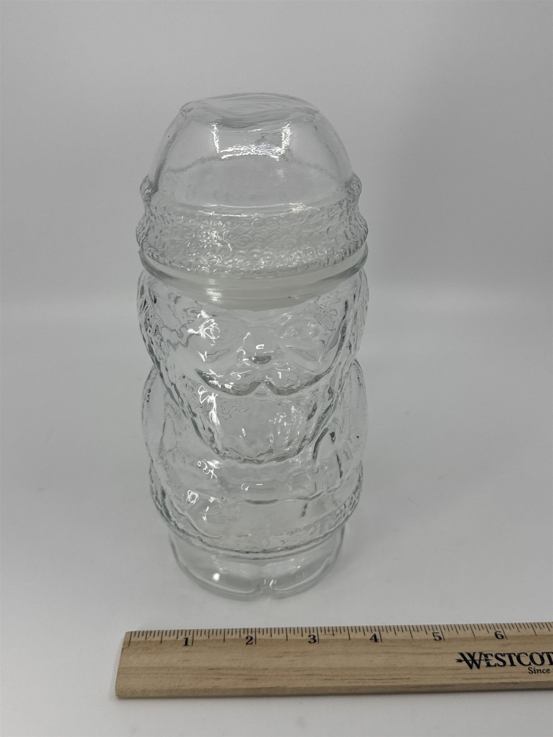 Vintage Libbey Glass Clear Christmas Santa Claus Cookie/Candy Jar Made In Canada