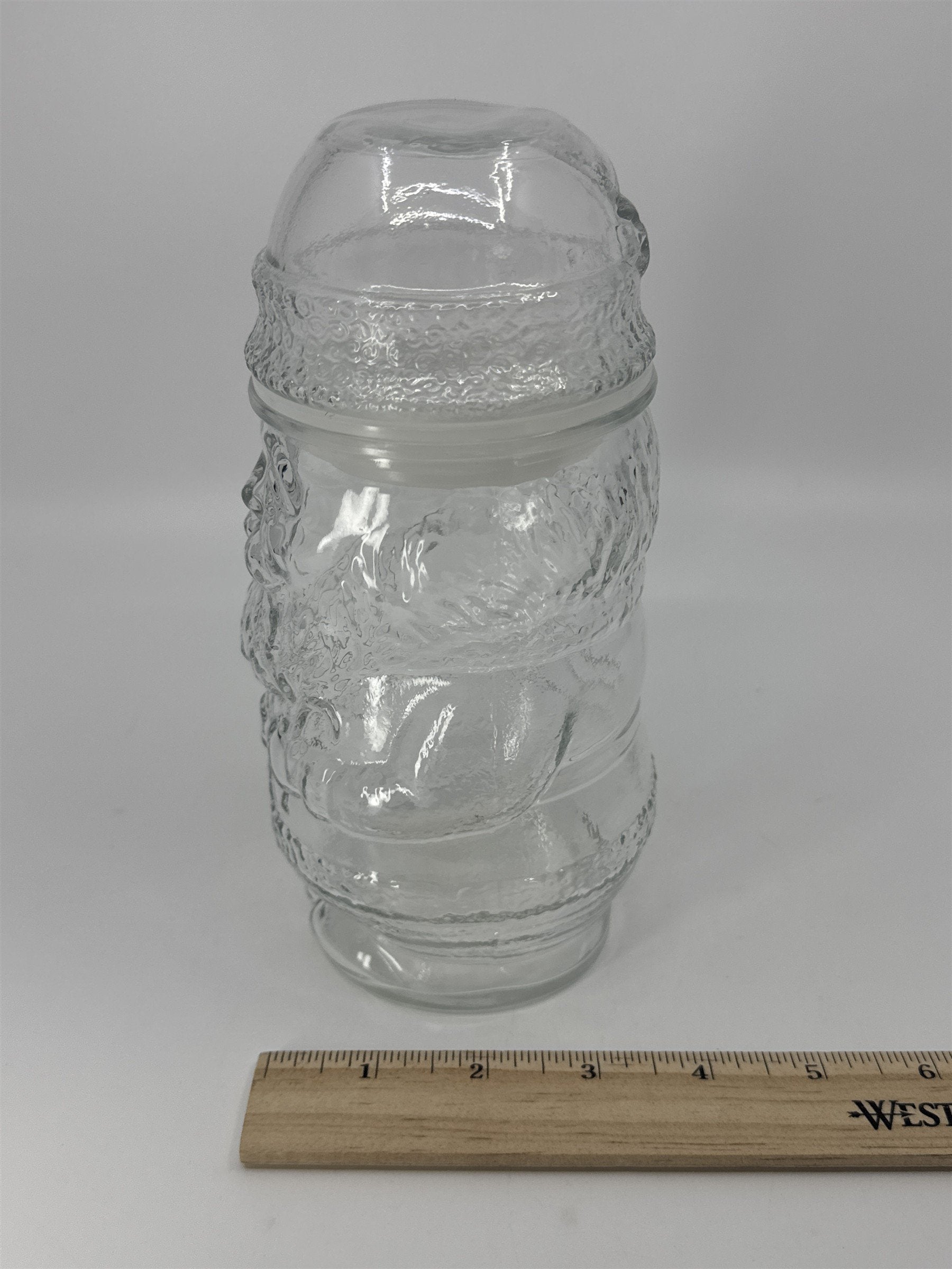 Vintage Libbey Glass Clear Christmas Santa Claus Cookie/Candy Jar Made In Canada
