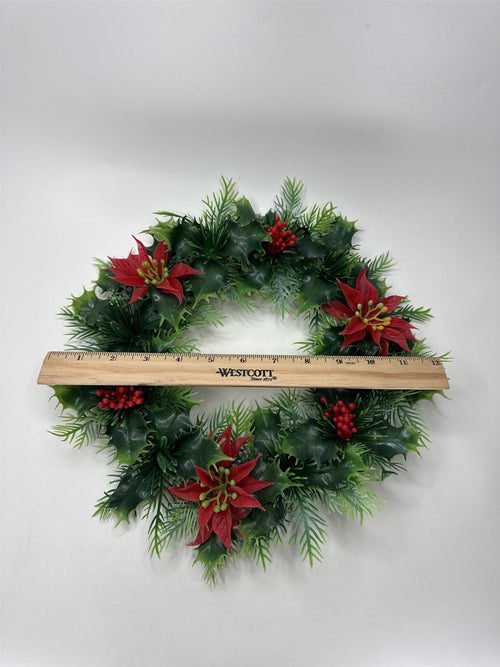 12" Vtg Plastic Christmas Wreath Poinsettia Holly Berries Mid Century