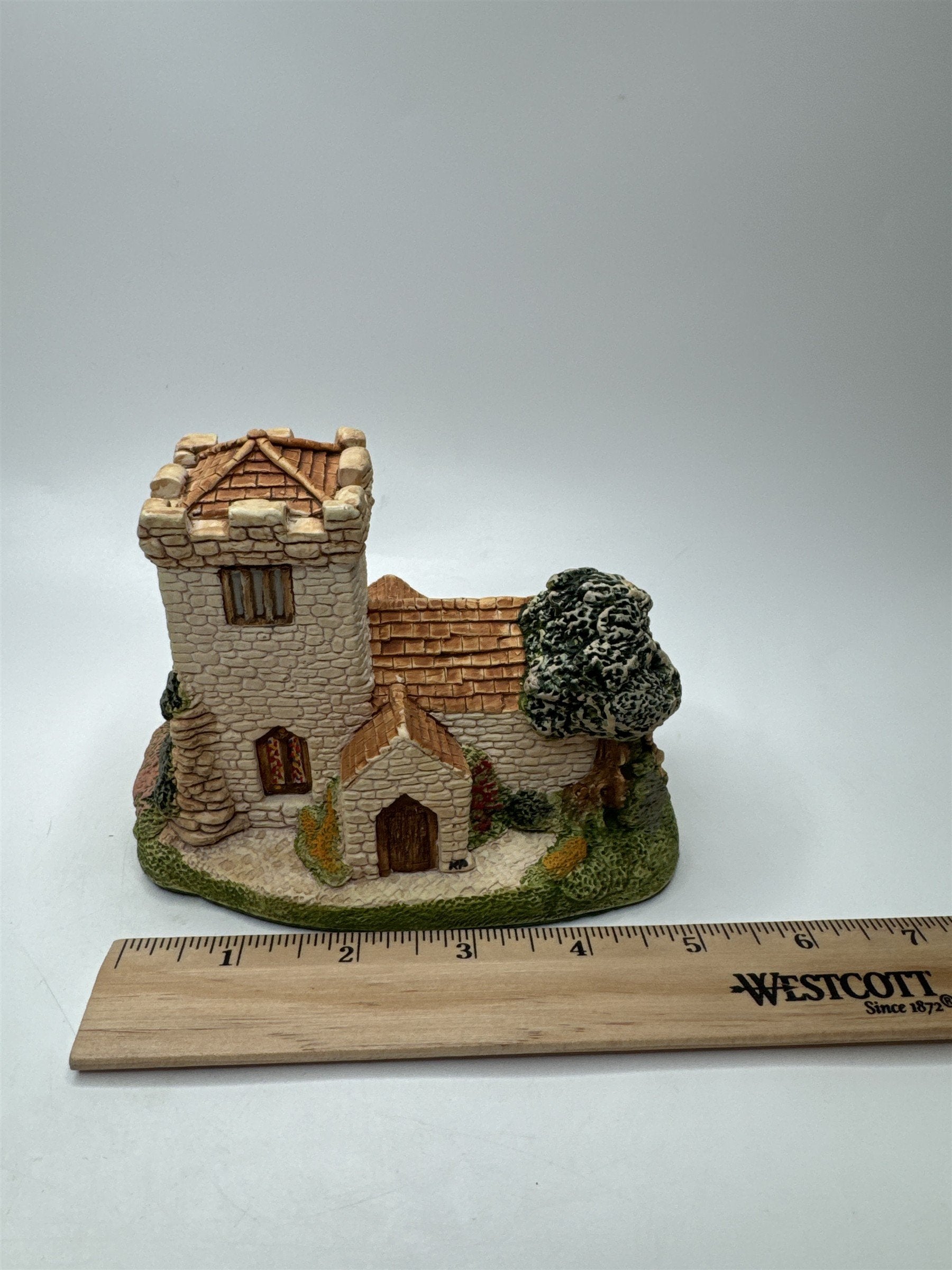 Miniature Village Church Tower Figurine Stone Collectible Display Resin