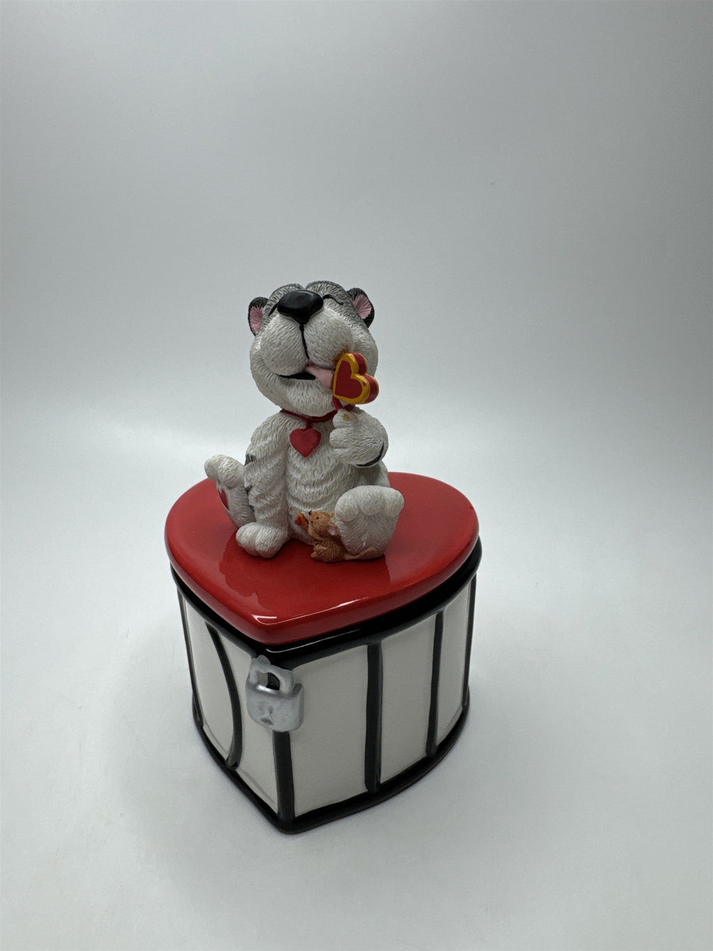 Hallmark Cat Trinket Box Figurine Valentine Heart Lock Candy Storage Decor