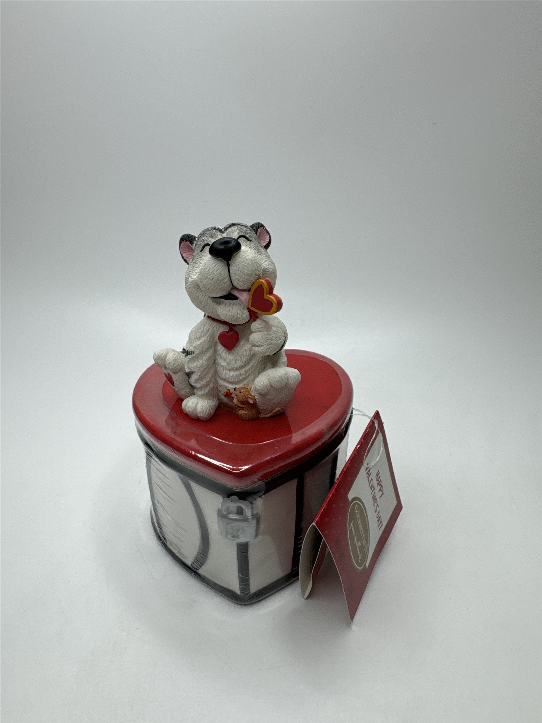 Vintage Hallmark Cat Trinket Box Figurine Valentine Heart Lock Candy Storage Box
