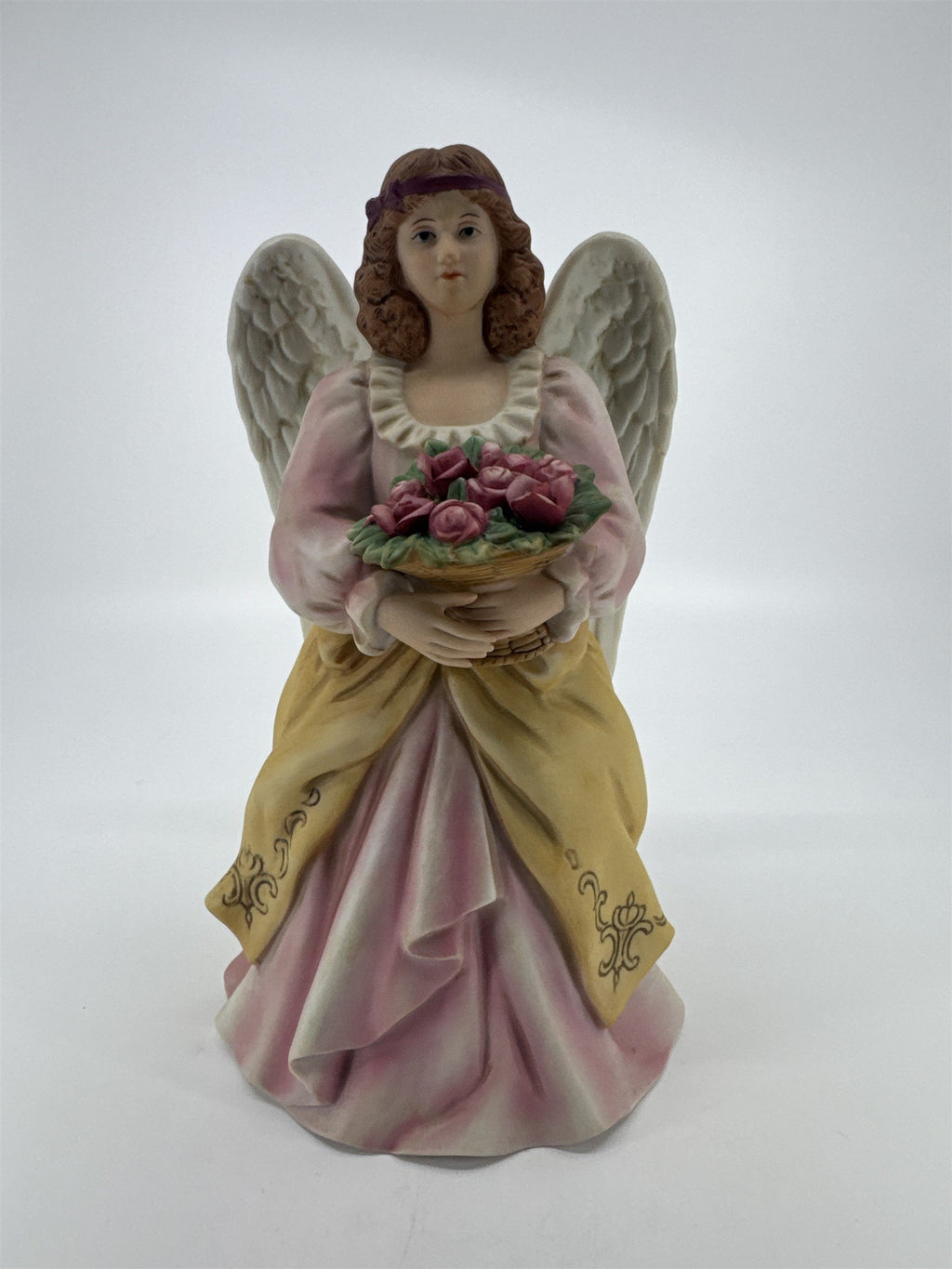 Vintage Homco Angel Porcelain Religious Figurine W/ Roses In Basket #8806