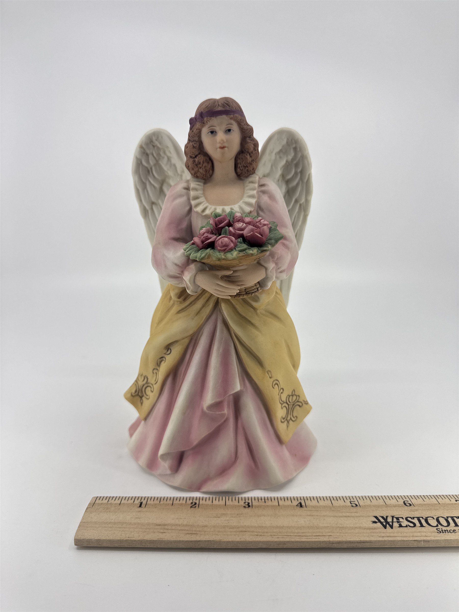 Vintage Homco Angel Porcelain Religious Figurine W/ Roses In Basket #8806