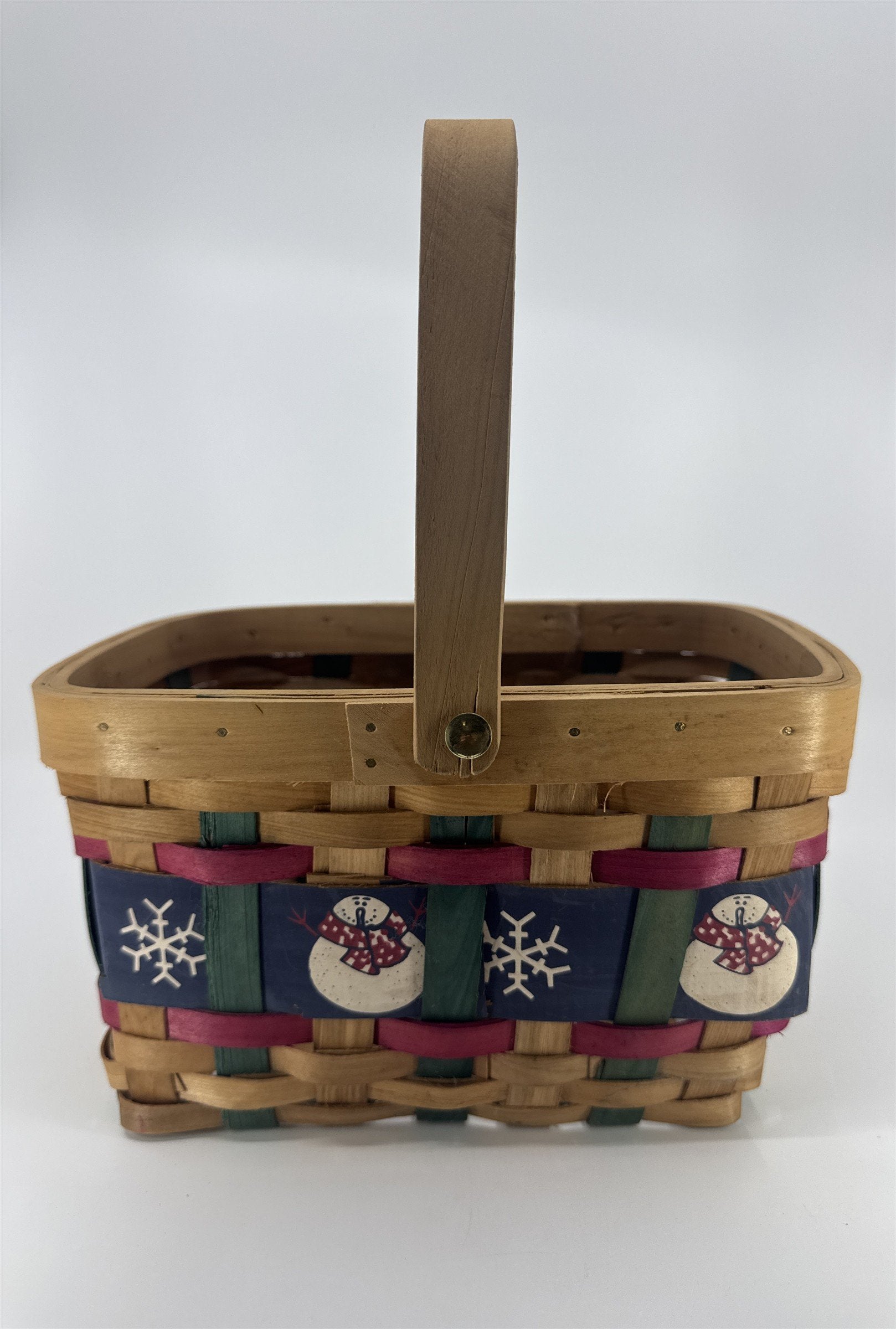 Vintage Christmas Decorative Basket w/ Snowmen And Snowflakes *Small Cracks
