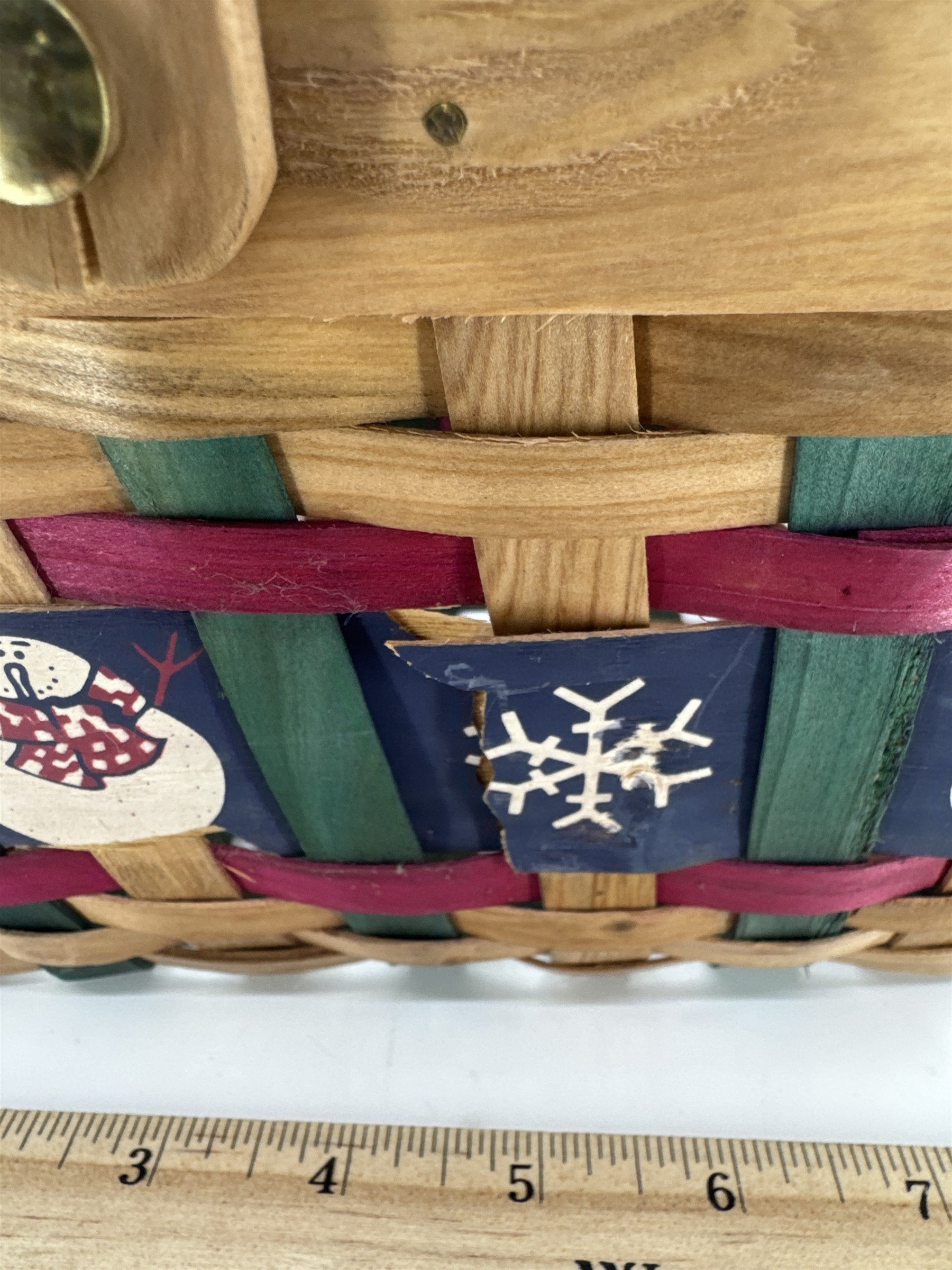 Vintage Christmas Decorative Basket w/ Snowmen And Snowflakes *Small Cracks