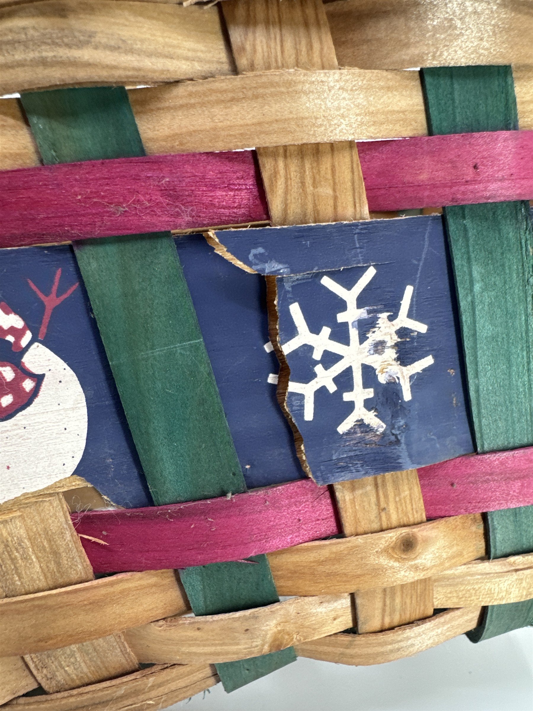 Vintage Christmas Decorative Basket w/ Snowmen And Snowflakes *Small Cracks